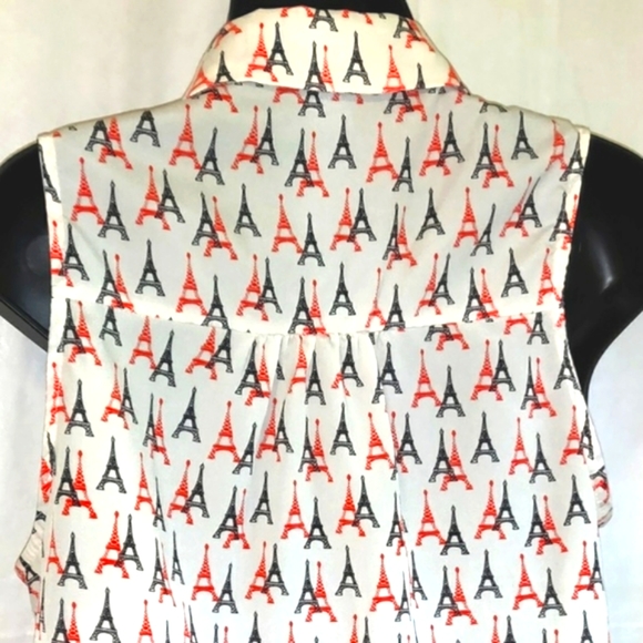 🗺️ Forever 21 Eiffel Tower Sleeveless Blouse Lightweight Shoulder Blade Cutouts - Picture 8 of 8